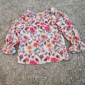 Flying Tomato Floral Ruffle Mock Neck Blouse Size M